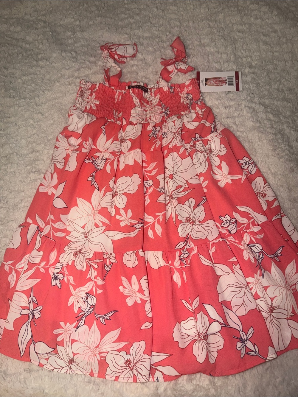 Girls Coral Floral Tie-Shoulder Sundress
